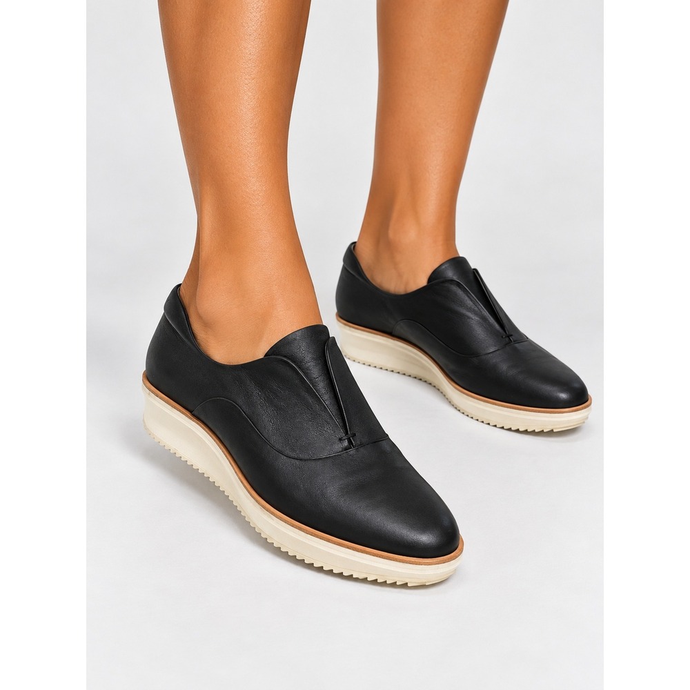Reed Krakoff Black Leather Platform Wedge Oxford Slip On Sneakers 40 10